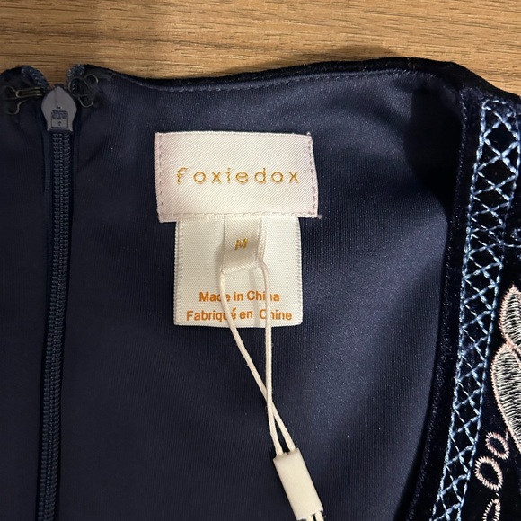 NWT FOXIEDOX Navy and Pink Embroidered Dress - Picture 10 of 15